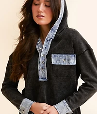 Waffle Knit Denim Hooded Henley