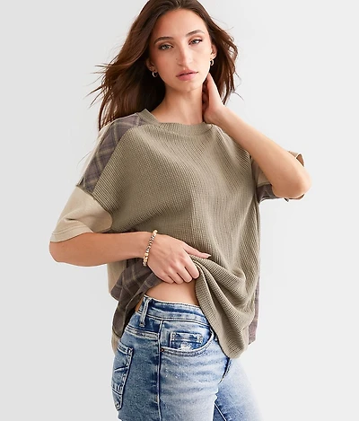 Pieced Plaid Dolman Top