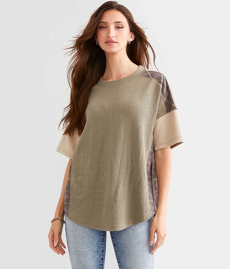 Pieced Plaid Dolman Top