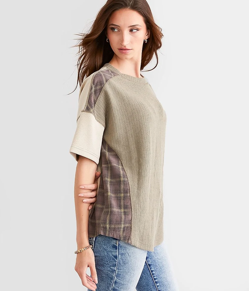 Pieced Plaid Dolman Top