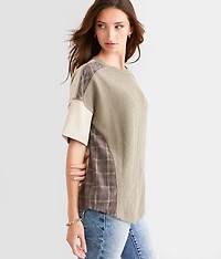 Pieced Plaid Dolman Top