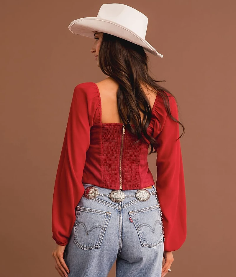 Boot Stitch Faux Suede Cropped Top