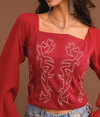 Boot Stitch Faux Suede Cropped Top