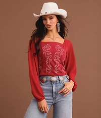 Boot Stitch Faux Suede Cropped Top