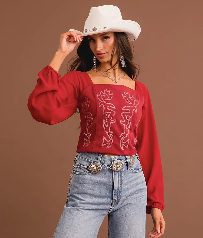 Boot Stitch Faux Suede Cropped Top
