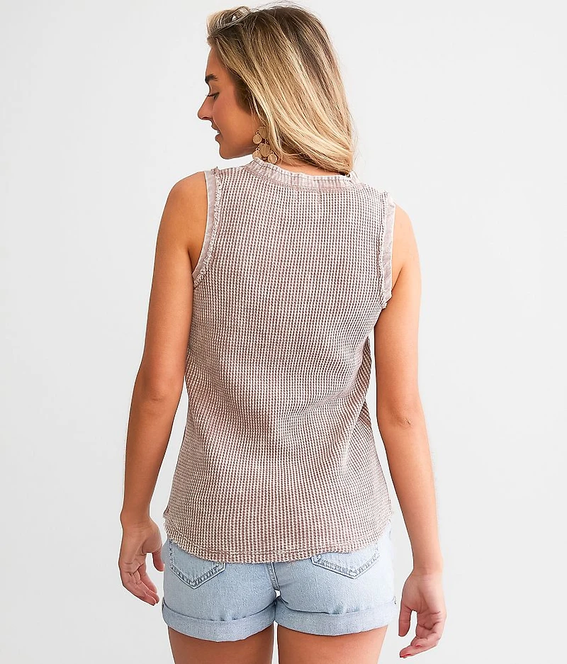 Waffle Knit Henley Tank Top