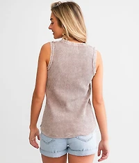Waffle Knit Henley Tank Top