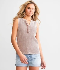 Waffle Knit Henley Tank Top