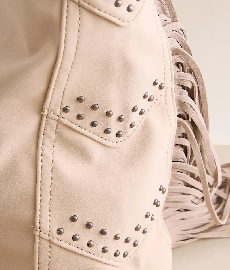 Studded Leather Fringe Hobo Bag