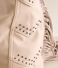 Studded Leather Fringe Hobo Bag