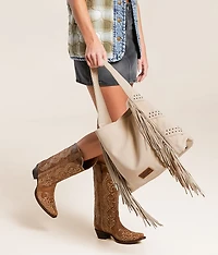 Studded Leather Fringe Hobo Bag