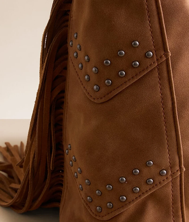 Studded Leather Fringe Hobo Bag