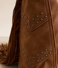 Studded Leather Fringe Hobo Bag