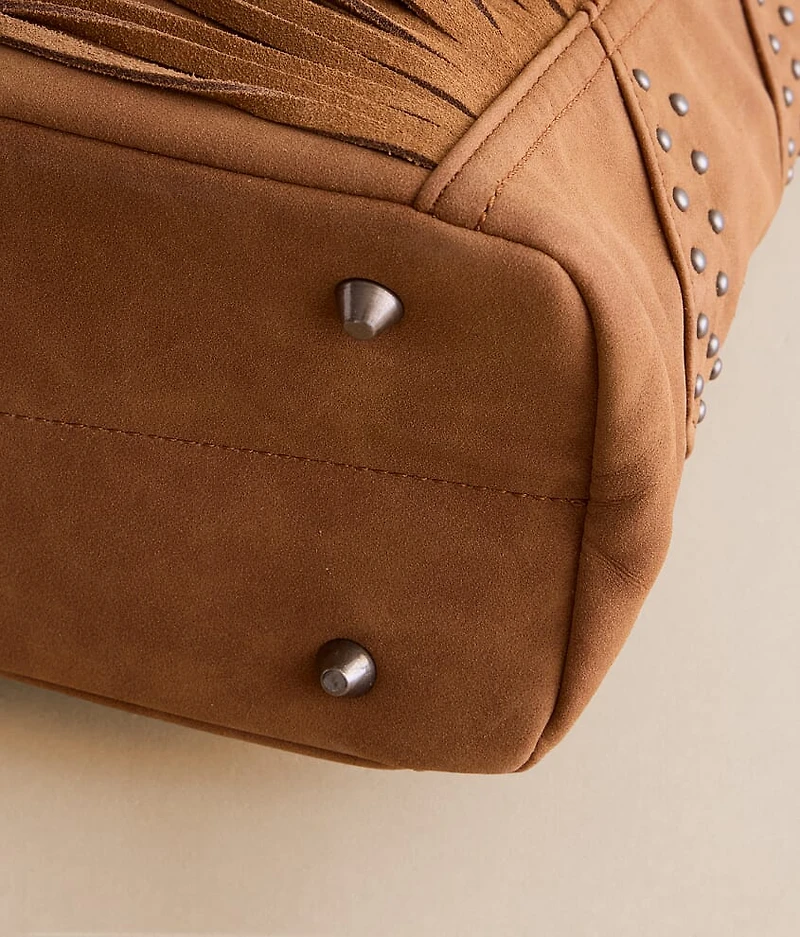 Studded Leather Fringe Hobo Bag