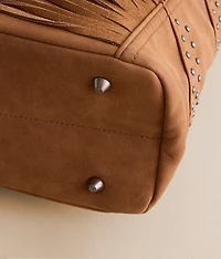 Studded Leather Fringe Hobo Bag