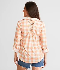 Back Lace-Up Plaid Shirt