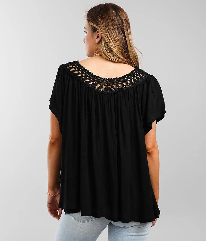 Crochet Trim Scoop Neck Top