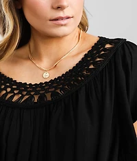Crochet Trim Scoop Neck Top