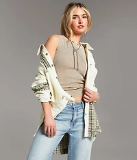 Pieced Plaid Shacket