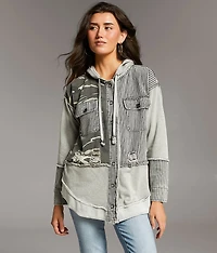 Pieced Camo Stripe Hooded Shacket