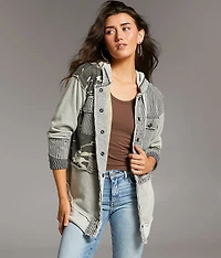 Pieced Camo Stripe Hooded Shacket