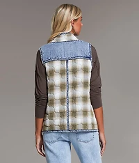 Pieced Plaid Denim Vest