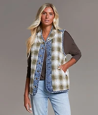 Pieced Plaid Denim Vest