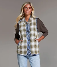 Pieced Plaid Denim Vest