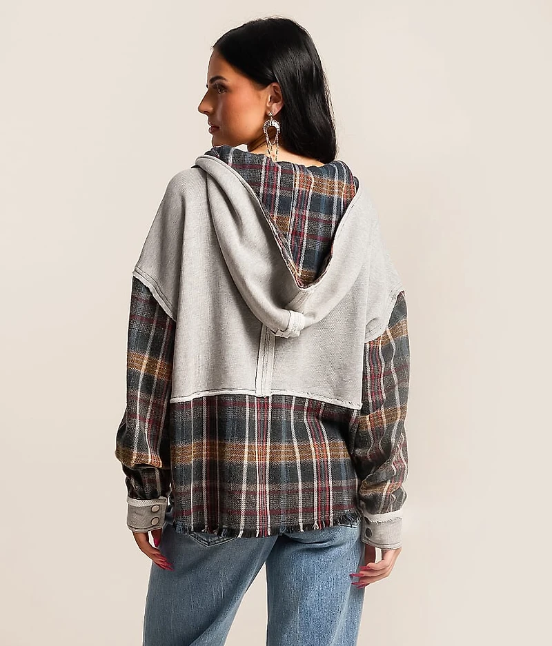 Pieced Plaid Hooded Shacket