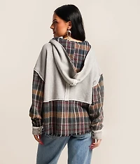 Pieced Plaid Hooded Shacket