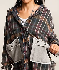 Pieced Plaid Hooded Shacket
