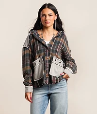 Pieced Plaid Hooded Shacket
