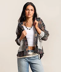 Pieced Plaid Hooded Shacket