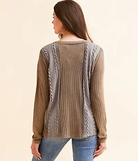 Pieced Cable Knit Washed Henley