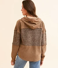 Pieced Hooded Henley Pullover