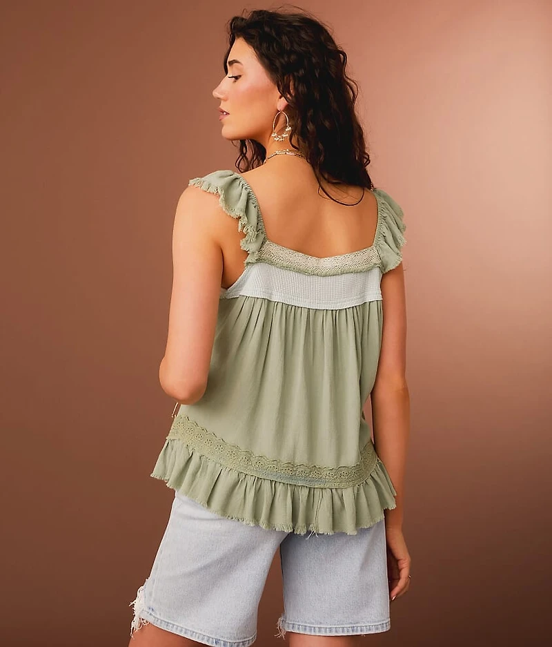 Ruffled Eyelet Trim Tank Top