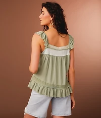 Ruffled Eyelet Trim Tank Top