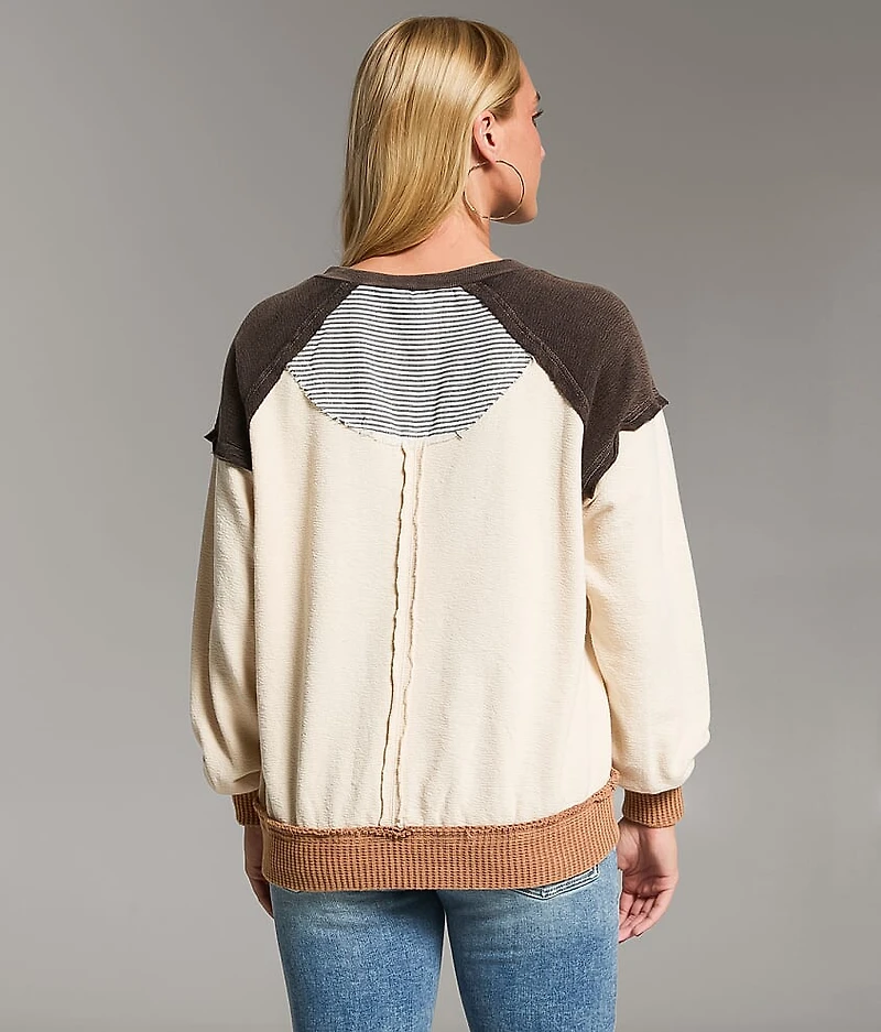 Pieced Stripe Oversized Henley Pullover
