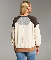Pieced Stripe Oversized Henley Pullover