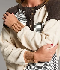 Pieced Stripe Oversized Henley Pullover