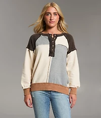 Pieced Stripe Oversized Henley Pullover