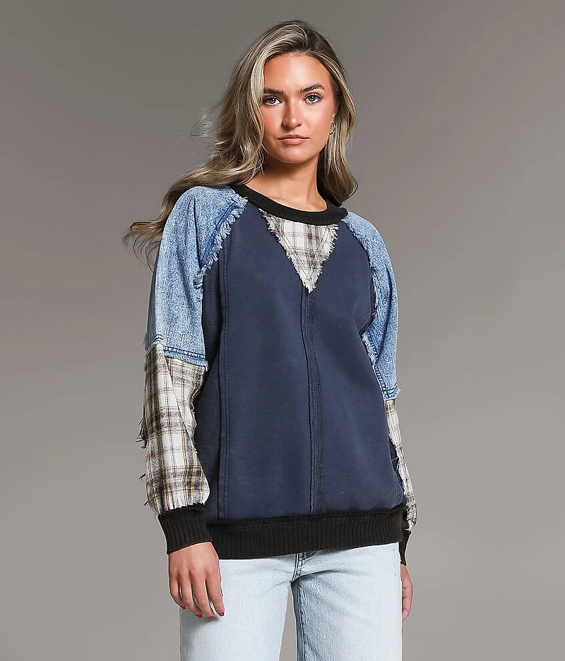Pieced Denim Washed Pullover