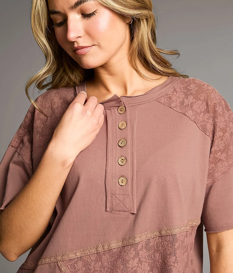 Pieced Lace Oversized Henley