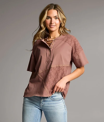 Pieced Lace Oversized Henley