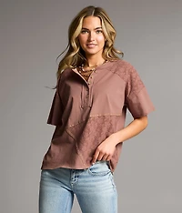 Pieced Lace Oversized Henley