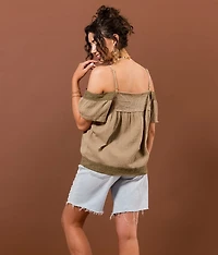 Embroidered Cold Shoulder Top