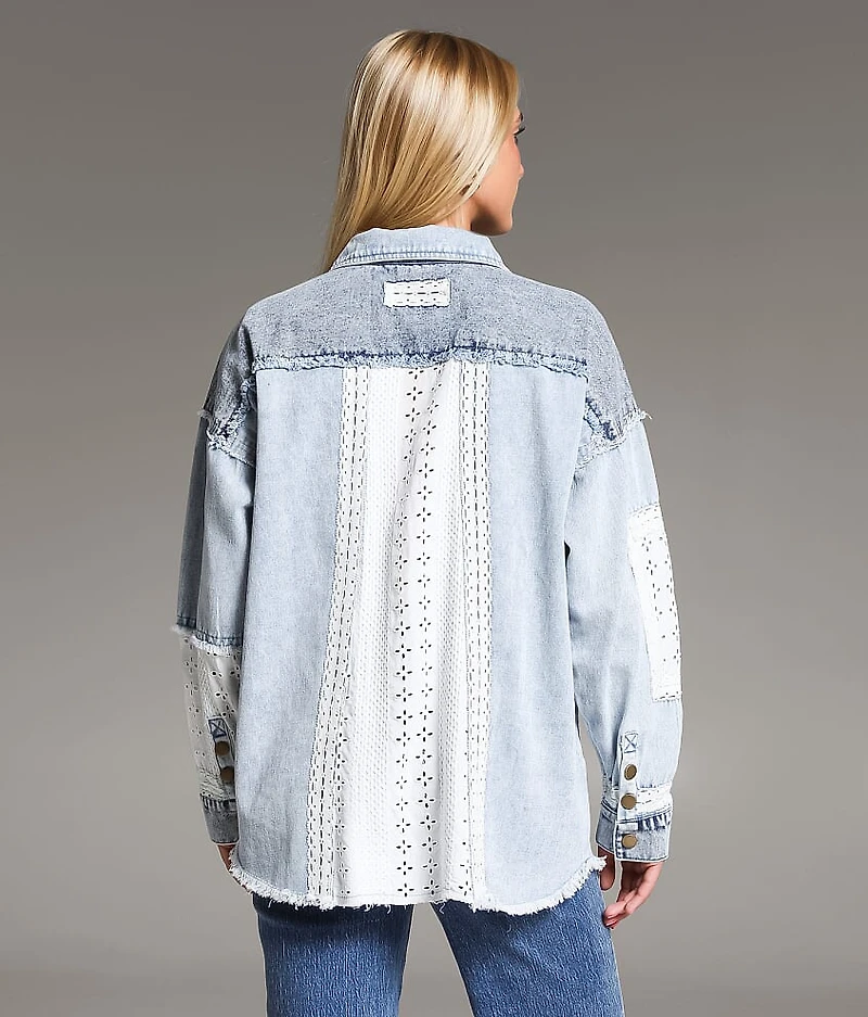 Pieced Crochet & Denim Oversized Shacket