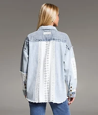 Pieced Crochet & Denim Oversized Shacket