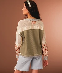 Pieced Floral Boxy Henley