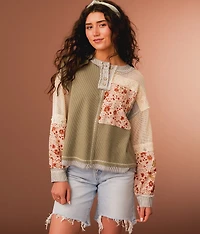 Pieced Floral Boxy Henley